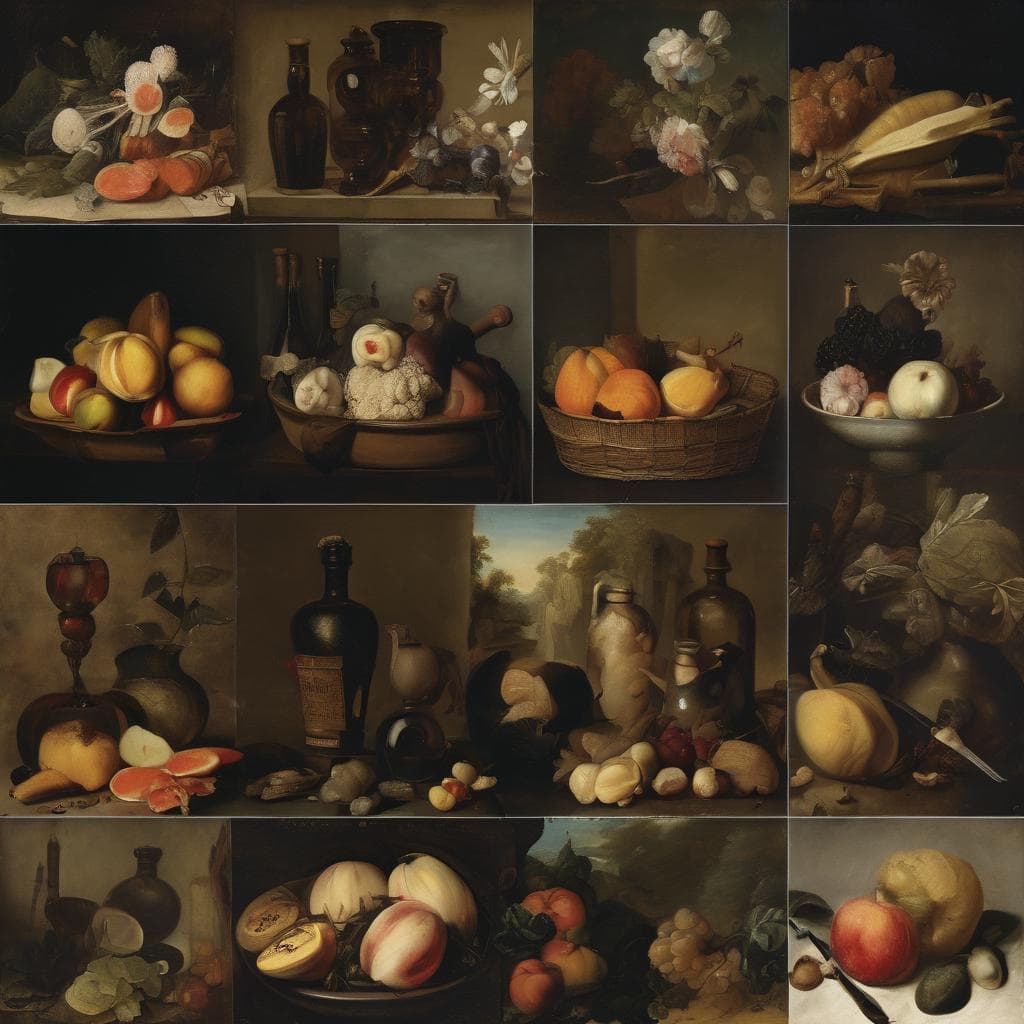 Άνθος, φρούτα και αγγεία σε ωραία οπτική σύνθεση, εμπνευσμένη από τον εμπρεσιονισμό και την κοινωνική του επίδραση.