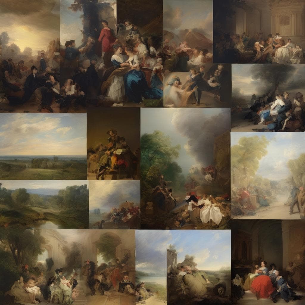 πρότυπο εξπρεσιονισμού και κοινωνίας, ρομαντικές εικόνες και ανθρώπινη δραστηριότητα, αφιέρωση στις κοινωνικές σχέσεις και τέχνη, έργα τέχνης και φυσικό περιβάλλον.